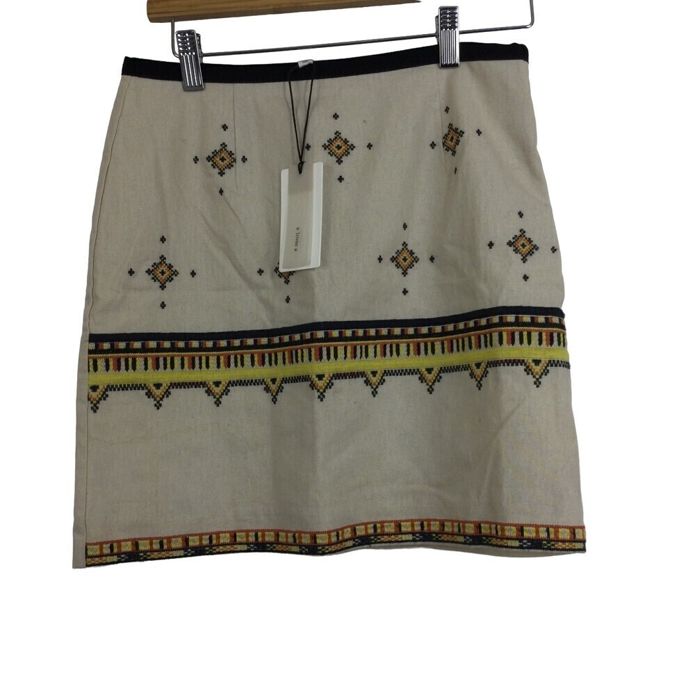 A Loves A Womens Cotton Linen Embroidered Side Zip Knit Mini Skirt Size XS NWT